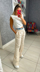 3719 Pants with denim waist