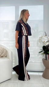 1434 Trim tape top and pants set