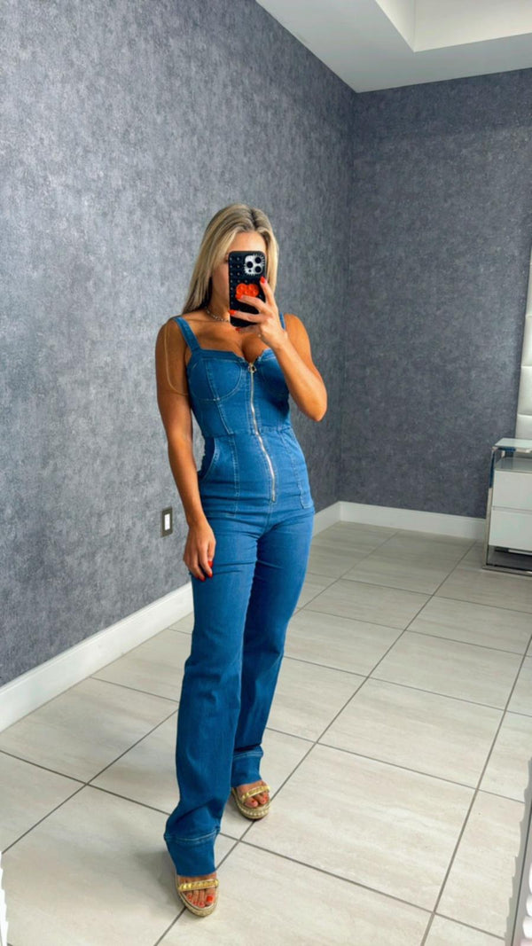 9693 Zip up denim jumpsuit