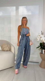 3735 Mineral washed tube denim jumpsuit