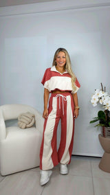 0058 Collar neck top and pants set