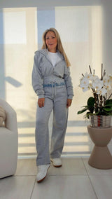 7079 Slouchy barrel leg pants with contrast denim detail
