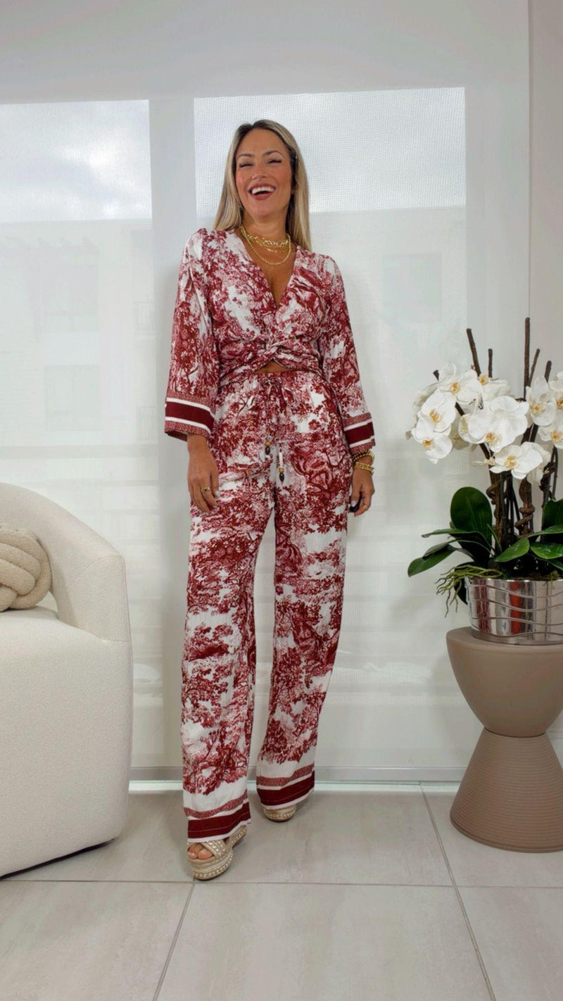 7098 Garden print top and pants set
