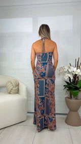 7092 Halter neck printed maxi dress