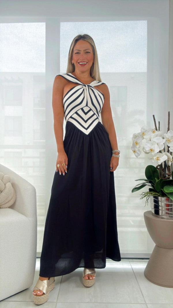 3302 Contrast stripe midi dress