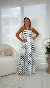 0822 Polka dot maxi dress with plear details