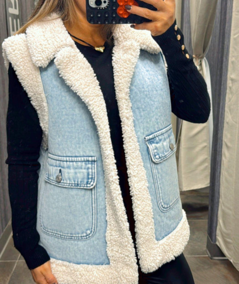 4109 Faux fur denim over size vest