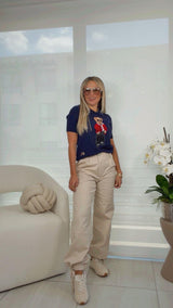 7781 Stretch twill tied hem pants