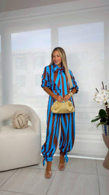 8034 Stripe luxe blouse and pants set
