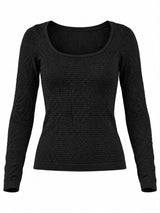 6117 Square neck floral textured knit top