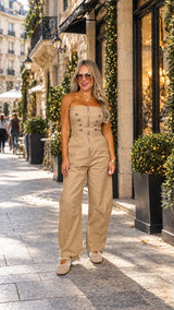 3506 Stretch twill zip front barrel leg jumpsuit