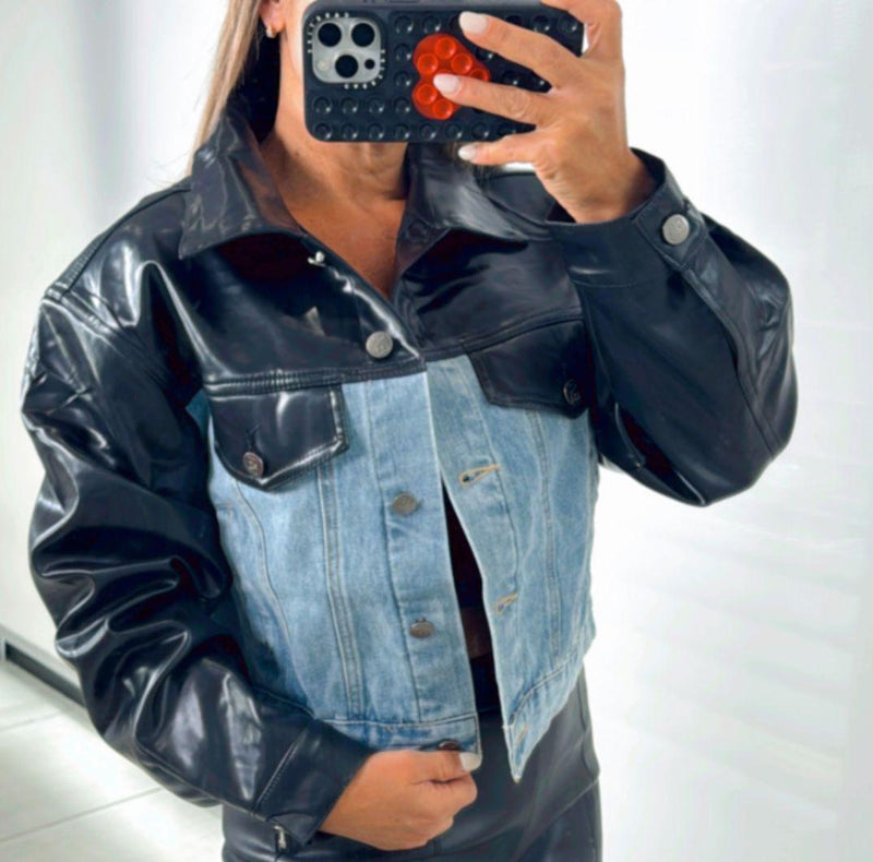 4130 Contrast faux leather jacket