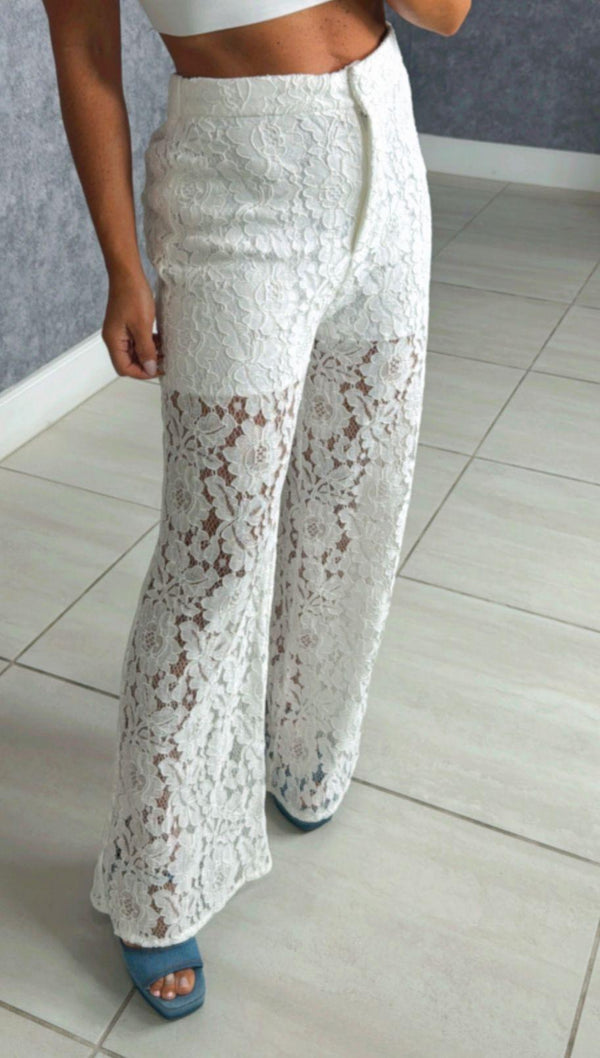 4071 High waist wide leg lace trousers pants