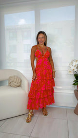 127D Floral print tiered maxi dress