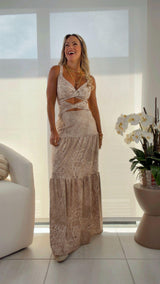 1767 Animal print open front maxi dress kiut