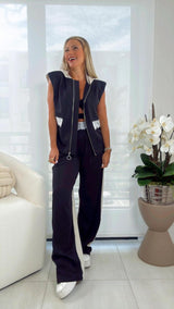 9012 Sleeveless hoodie top and pants set