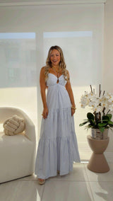 2421 Elastic back striped maxi dress