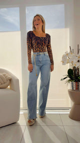 6492 Leopard print Long-sleeved seamless bodysuit