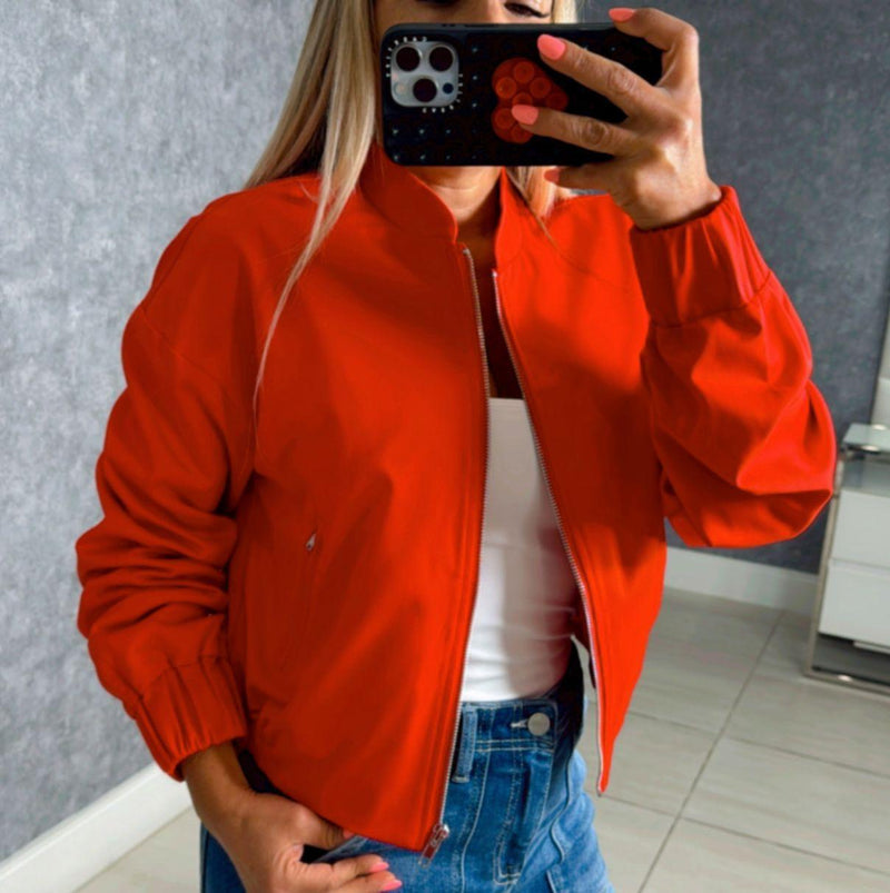 6062 Solid cropped bomber jacket