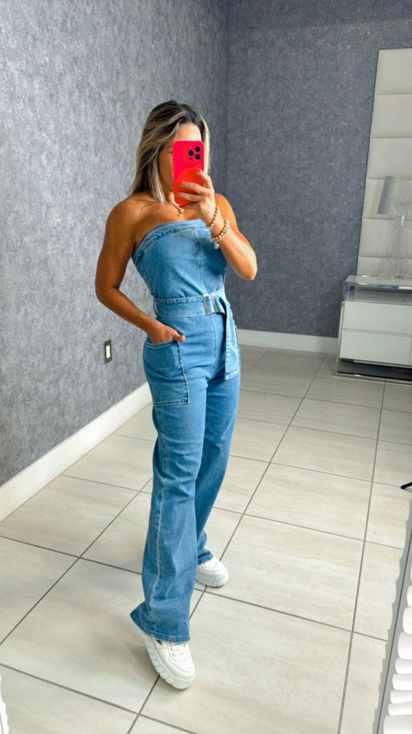 2345 Strapless denim jumpsuit