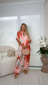 M854 Coral reef blouse and pants set