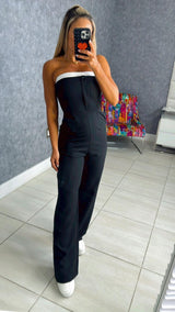 5698 Jumpsuit strapless with white detail