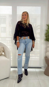5484 High rise ankle straight wide cuffed jeans