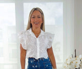 2481 Ruffle sleeve eyelet top