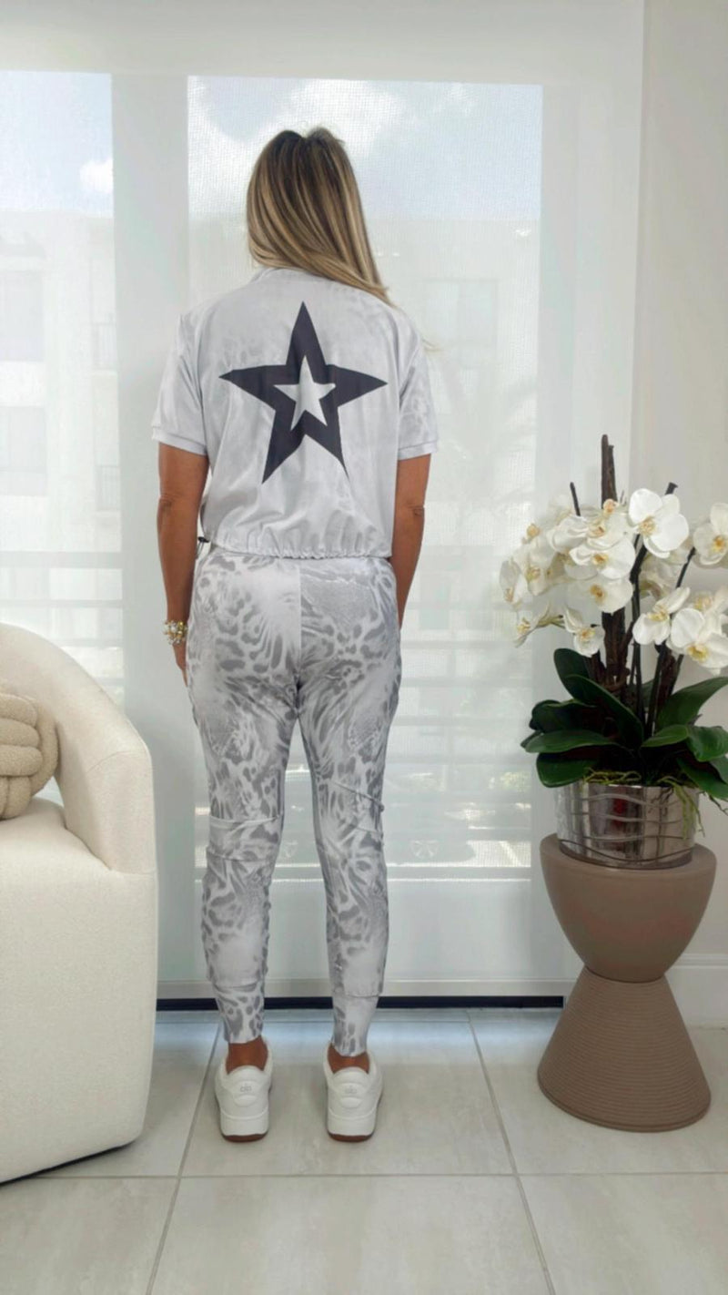 1580 Leopard star print jacket and jogger set