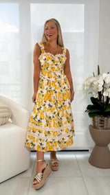 5436 Lemon printed backless midi dress
