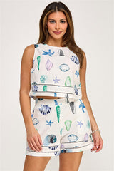 5943 Printed linen top and short set