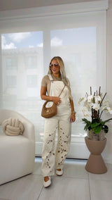 6126 Cut out embroidered overall jumpsuit