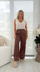 Y917 V-neck crochet top