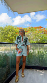 M843 Palm paradise blouse and short set