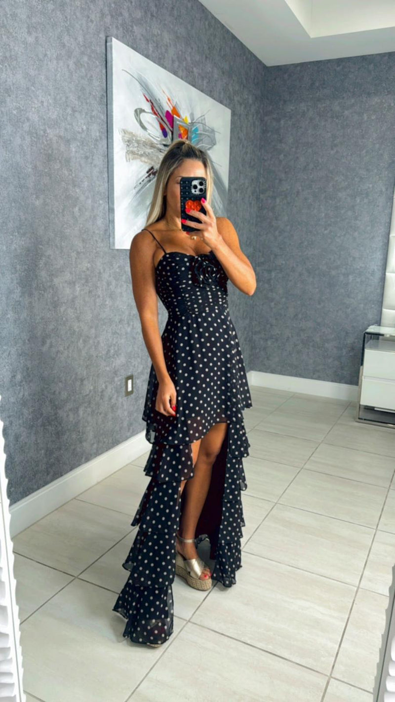 3735 Polka dots asymmetric maxi dress