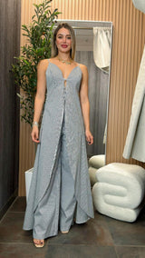 5141 Striped long top and pants set