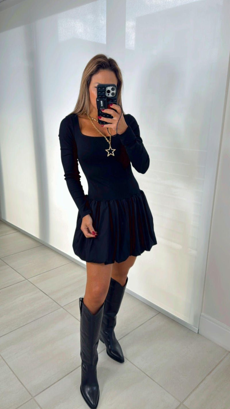 5657 Long sleeve bubble skirt mini dress