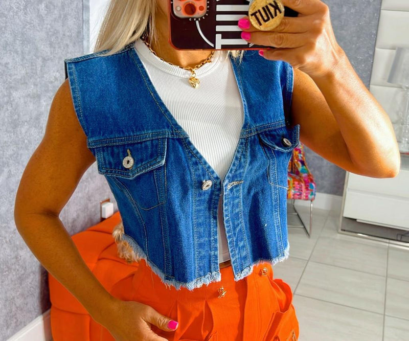 3117 Short denim vest jacket