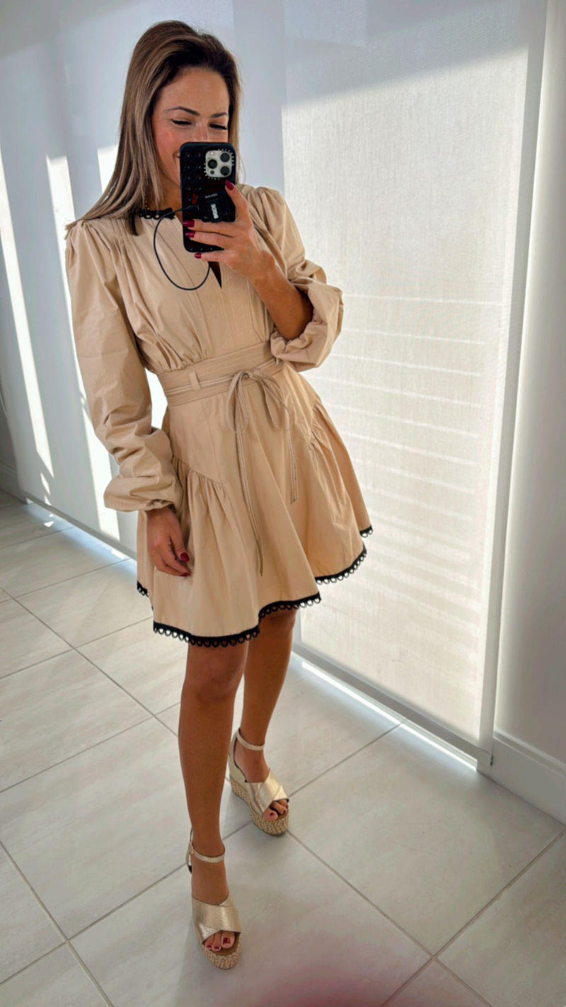 0345 Trim detail poplin mini dress