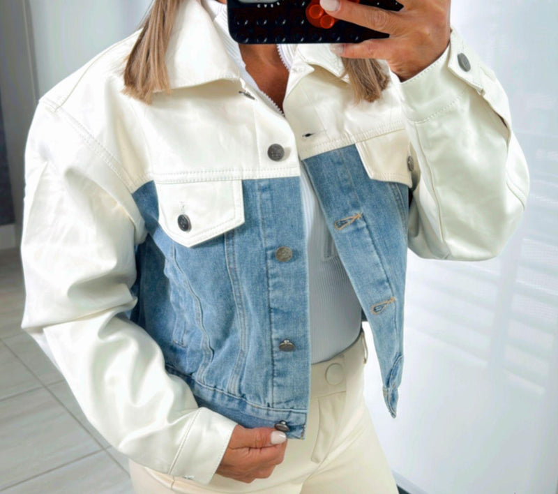 4130 Contrast faux leather jacket