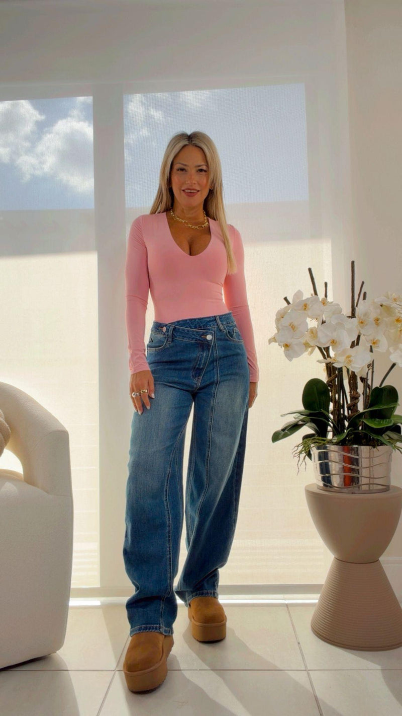 8926 Crossover denim pants wide leg