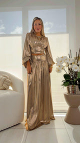 0543 Metallic golden top and skirt set