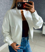 6062 Solid cropped bomber jacket