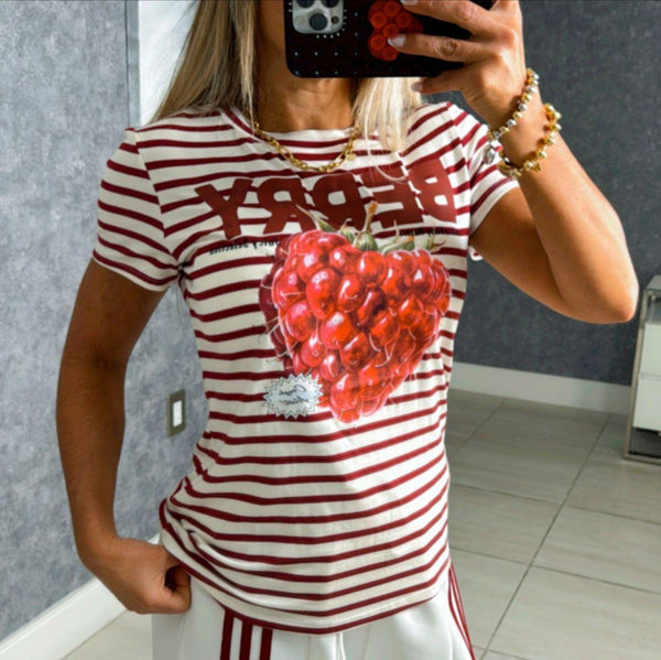 X128 Berry striped printed T-shirt