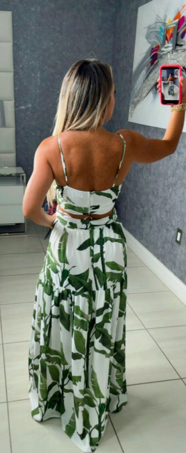 4218 Printed waist cut-out maxi dress