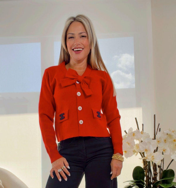 6677 Bow detail cardigan sweater