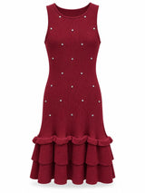 1115 Rhinestone ruffle hem mini dress