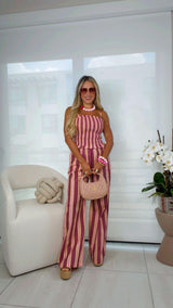 5854 Stripe peplum top and pants set