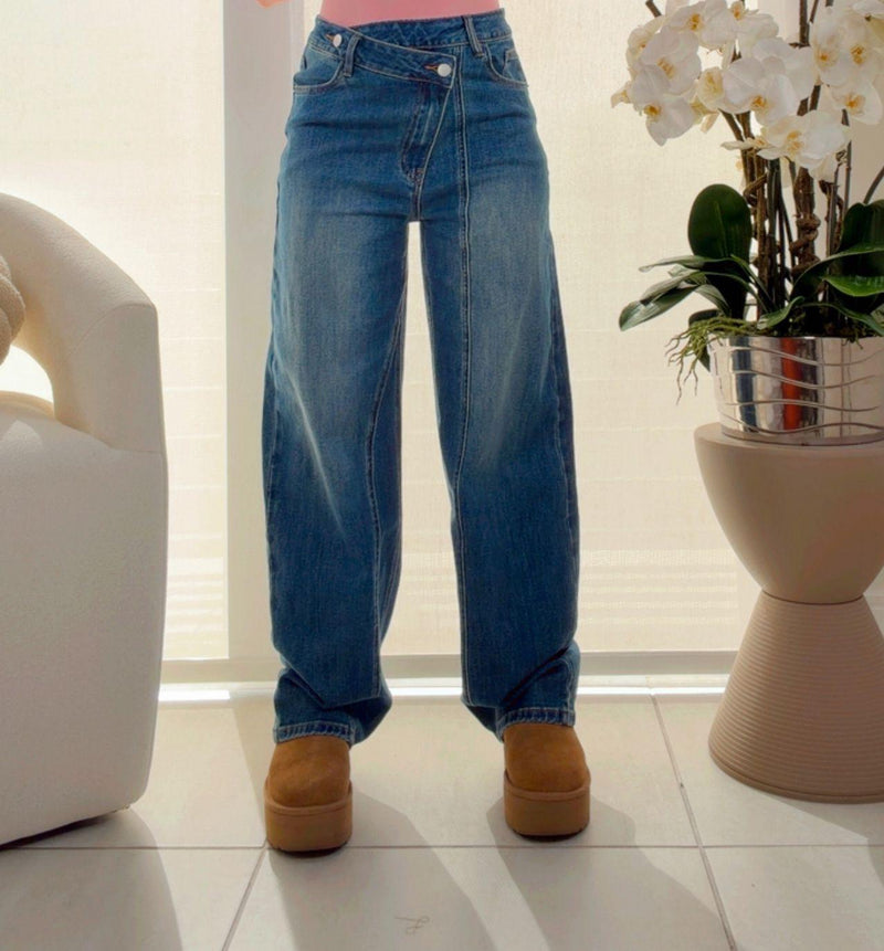 8926 Crossover denim pants wide leg