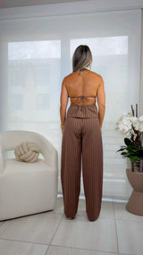5856 Stripe shirring top and pants set